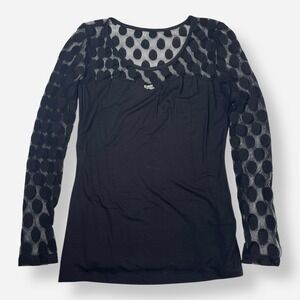 Boston Proper Top Womens Small‎ Black Polka Dot Sheer Long Sleeve Blouse